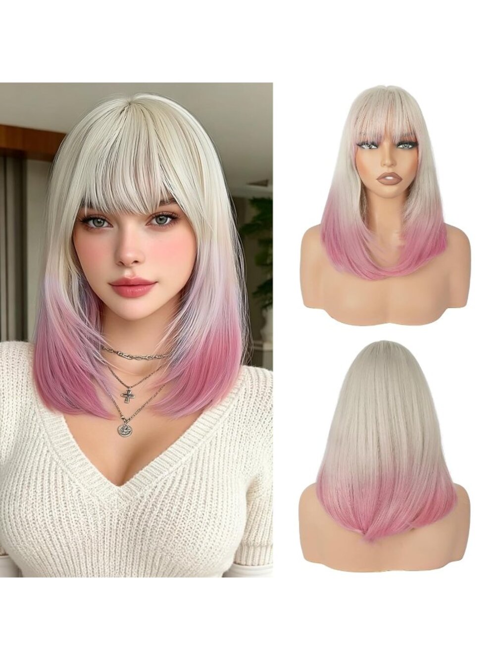 Women's Ombre Light Purple Heat Resistant Synthetic Medium Hair 16-Inch Wigs